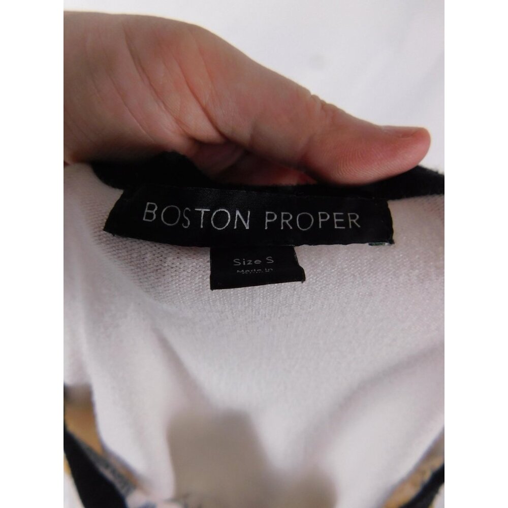 Boston Proper Button-Up Womens S White Black Gold Chain Print 3/4 Sleeve - Picture 3 of 6